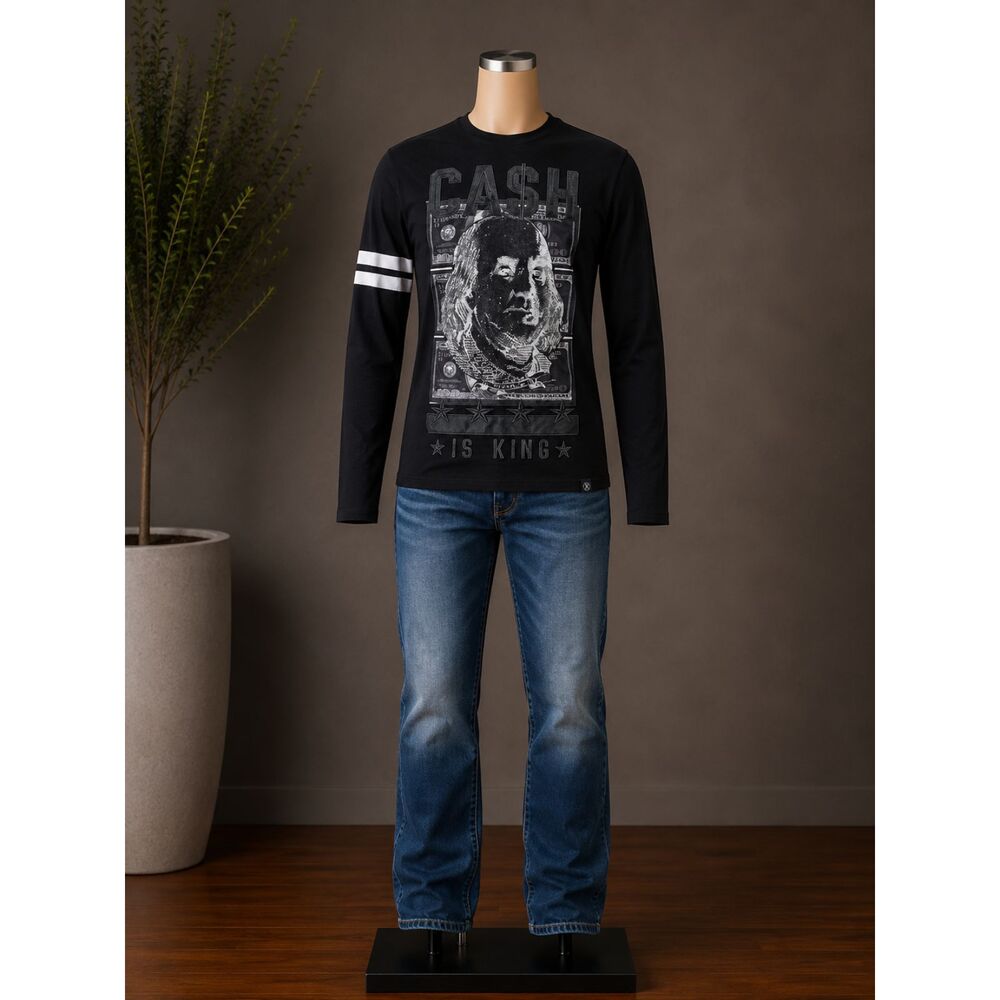 Hudson Underwear Cash Is King Rhinestone Graphic Long Sleeve Tee Black Medium